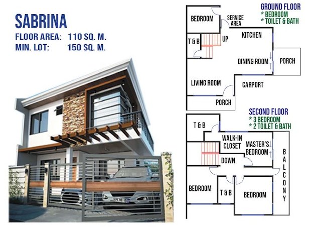 AnCor plan sheet detail for the Sabrina house model, showing the elevation and floor plans